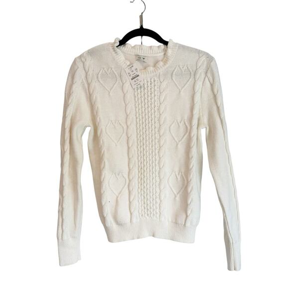 J. Crew Cable-Knit Hearts Crewneck Pullover Sweater Long Sleeve Ivory Small NWT - Picture 4 of 12